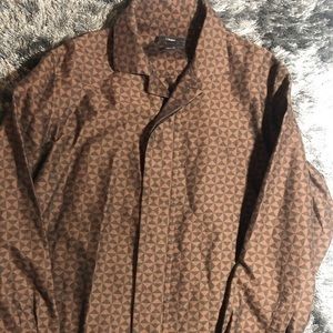 Zegna Brown Geometric Button Down Shirt Si…
